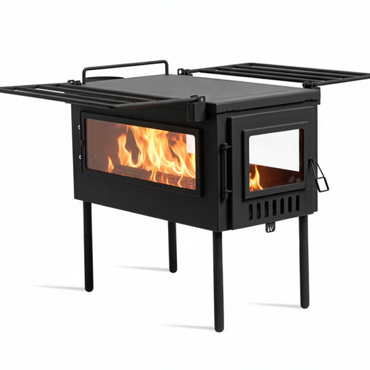 Hunter Medium Tent Wood Stove with Glass Viewing Windows Black Authentic Wild Wild West with logo