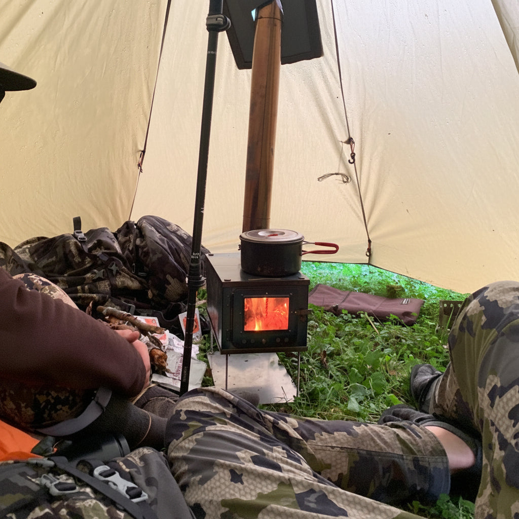 W-stove 3W Titanium Wood Stove inside tent backpack elk hunting