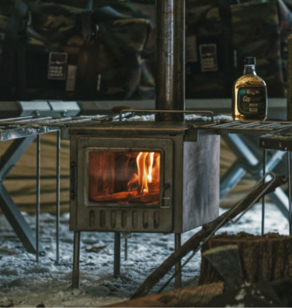 Xstove XL camping wood stove front window firewood burning