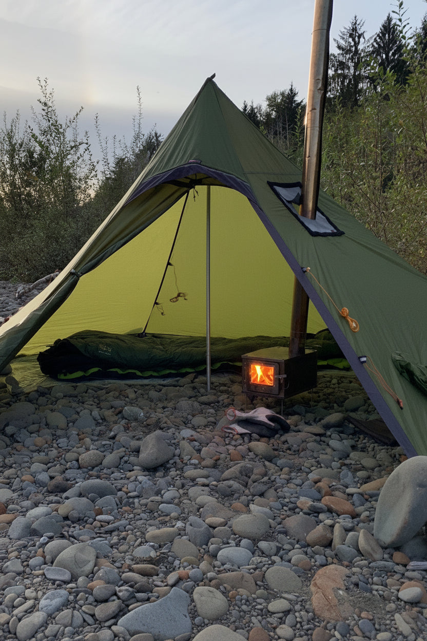 Backpacking with titanium tent wood stove