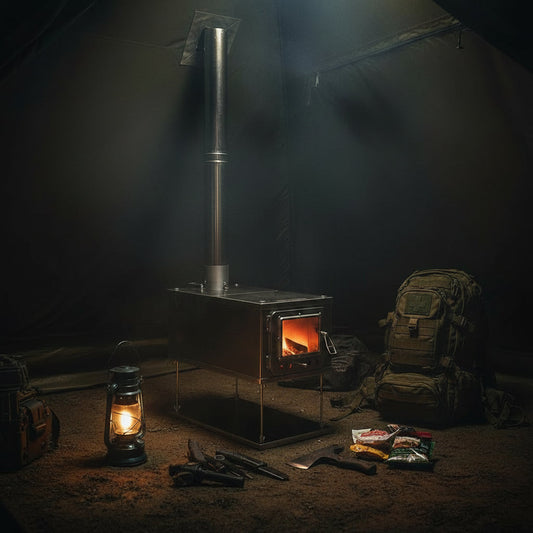 Bug-out camp with tent wood stove