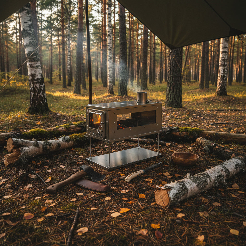 Tent wood stove for bushcraft camping