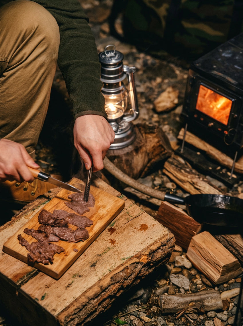 Cooking on a titanium tent wood stove bushcraft style 