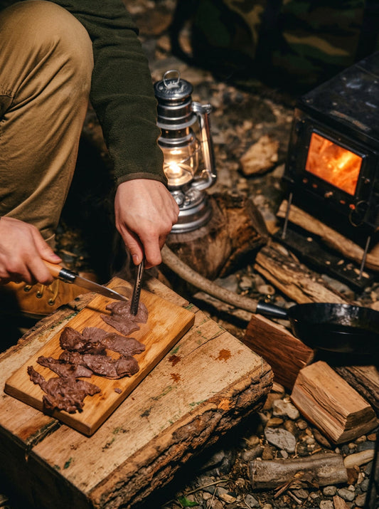 Cooking on a titanium tent wood stove bushcraft style 