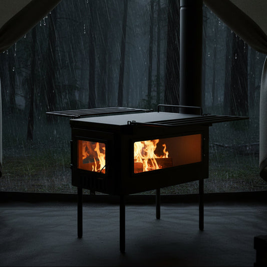 Tent stove camping in the rain forest