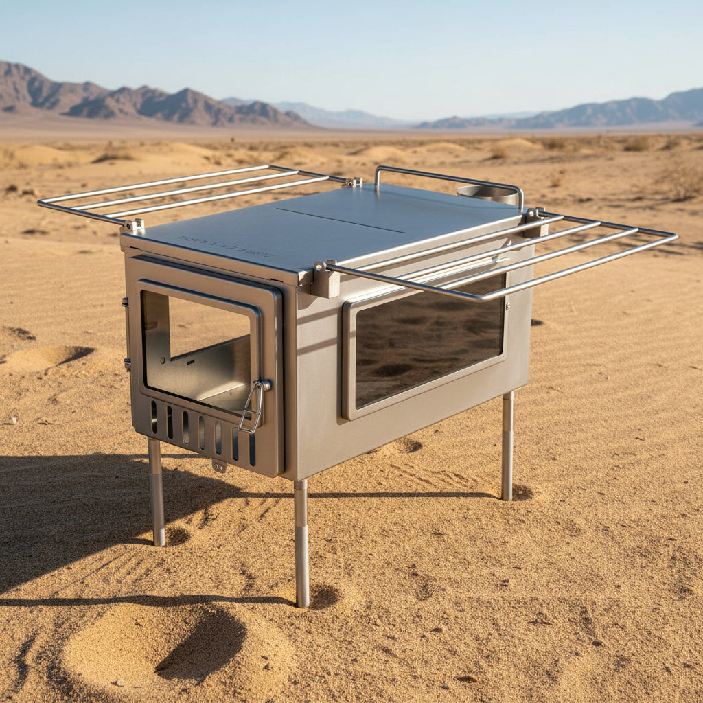 Tent wood stove in the desert 