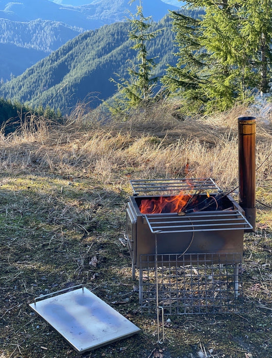 Tent Wood Stove with removable stovetop for Campfire and BBQ mode