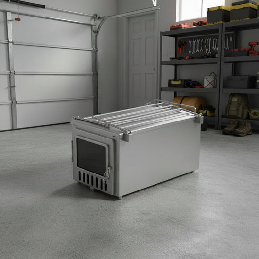 Tent wood stove stored in the garage 