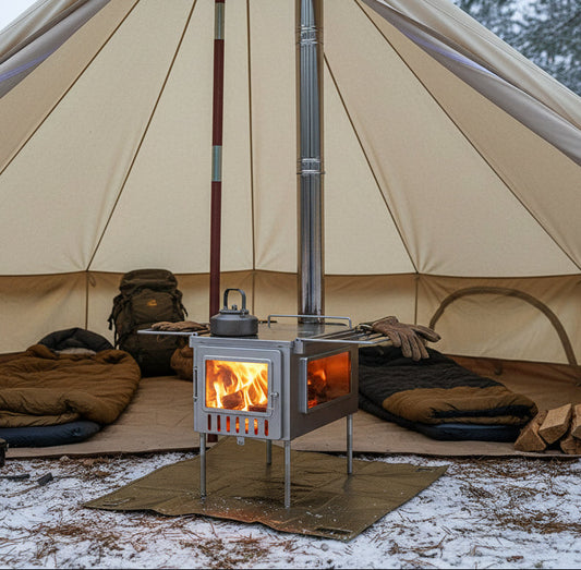 Hot tent camping with Wild Wild West wood stove