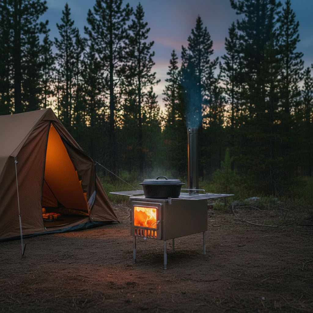 Wood stove tent camping without electricity 
