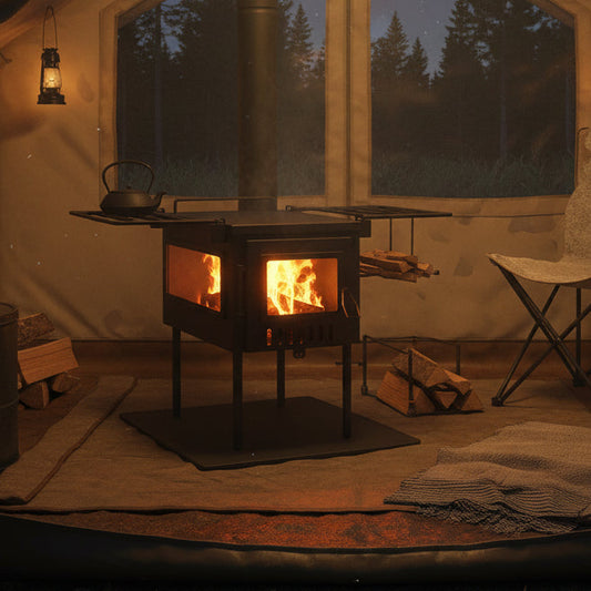 Burning a wood stove inside a tent