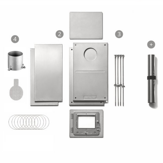 Parts of a collapsible tent wood stove