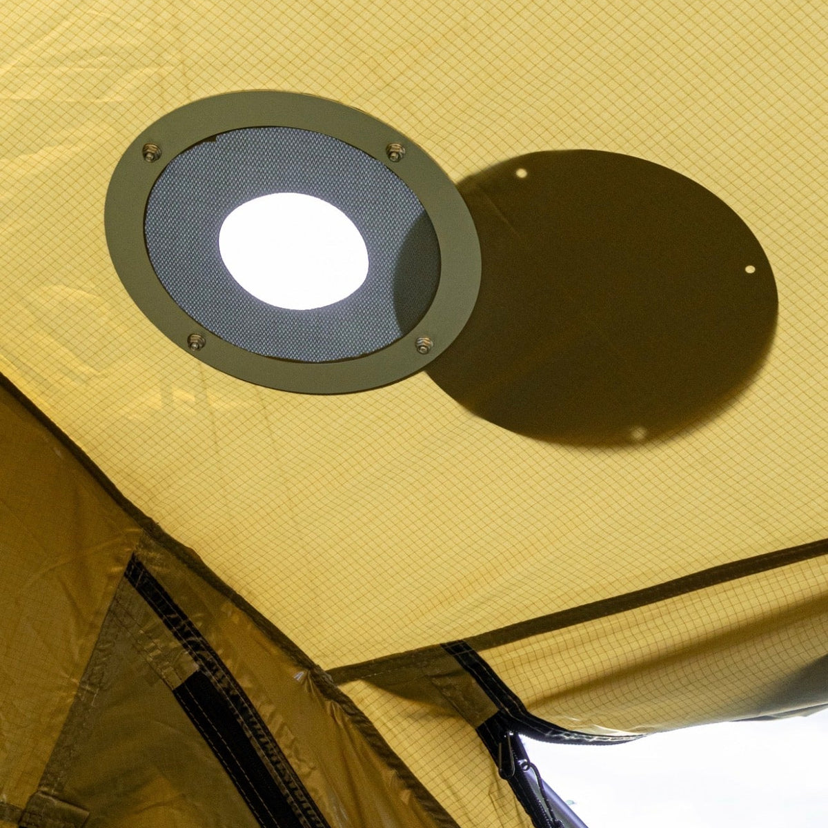 DIY tent stove jack from the inside of the shelter