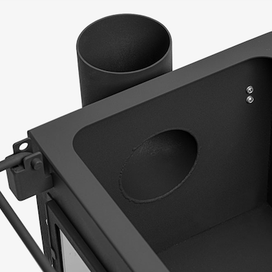 Hunter Hot Tent Stove inside firebox and flue pipe connection