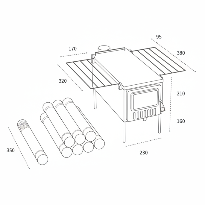 Hunter Hot Tent Stove Size Spec Chart Diagram 