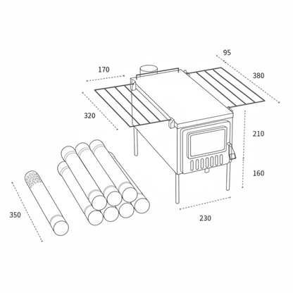 Hunter Hot Tent Stove Size Spec Chart Diagram 