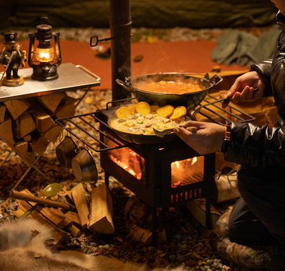Log-table Folding Camp Table WWW hot tent wood stove cooking food