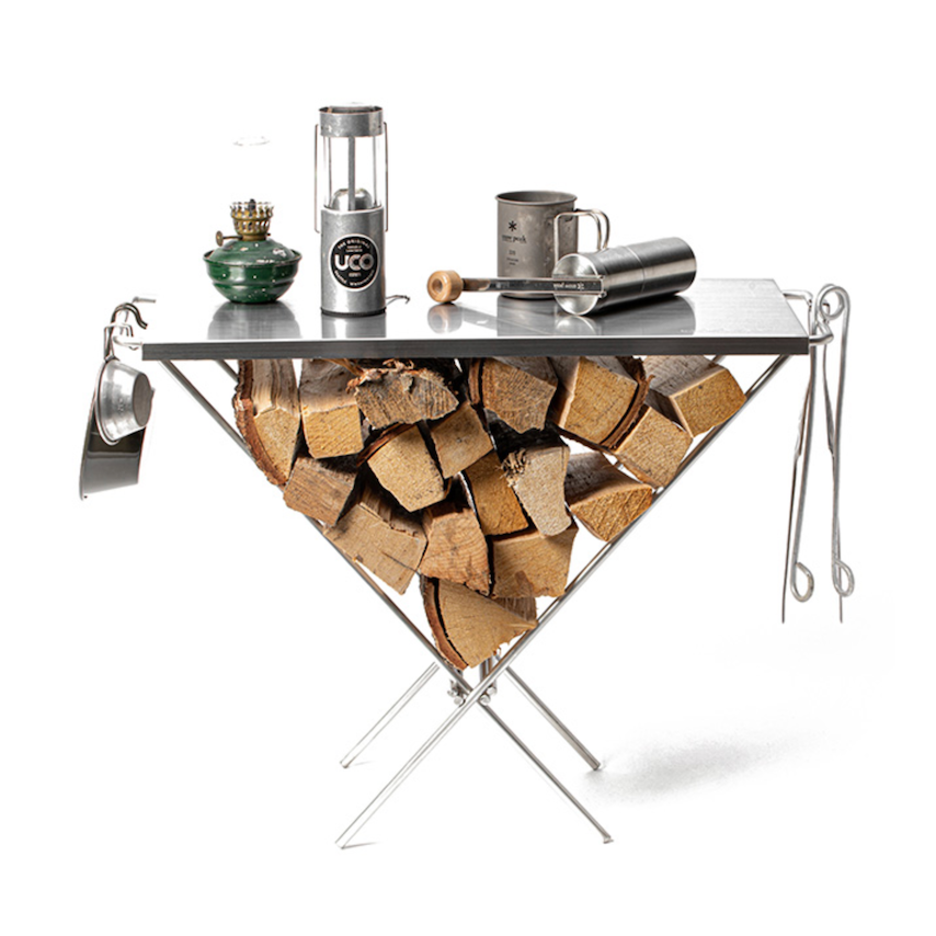 Log-table Folding Camp Table front gear Display