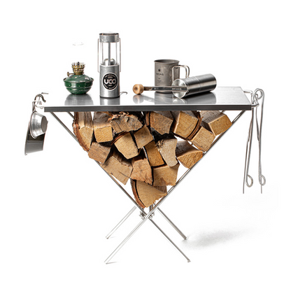 Log-table Folding Camp Table front gear Display
