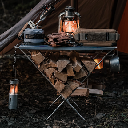 Log-table Folding Camp Table gear Example low Glamping