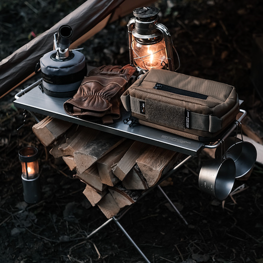 Log-table Folding Camp Table gear example glamping