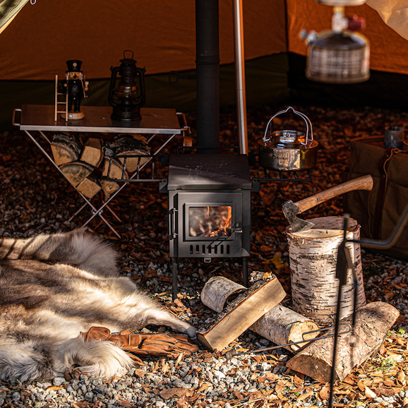 Log-table Folding Camp Table hot tent stove bushcraft