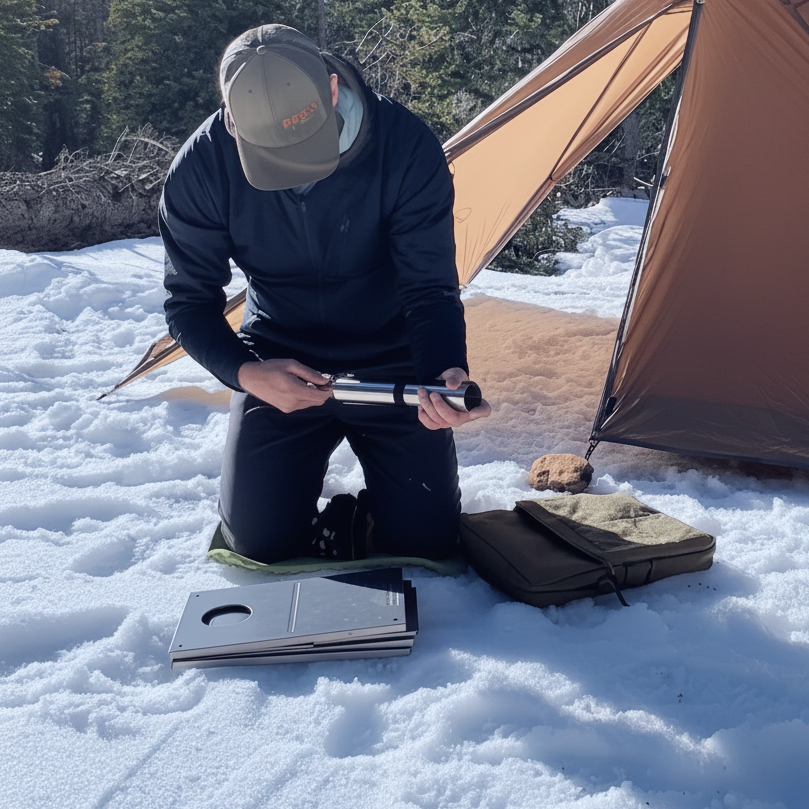 W-stove 3W Tent Stove packed size backpacking campsite on snow