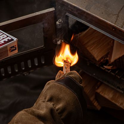 WFGL Campfire Gloves Fire Light inside a Tent Stove