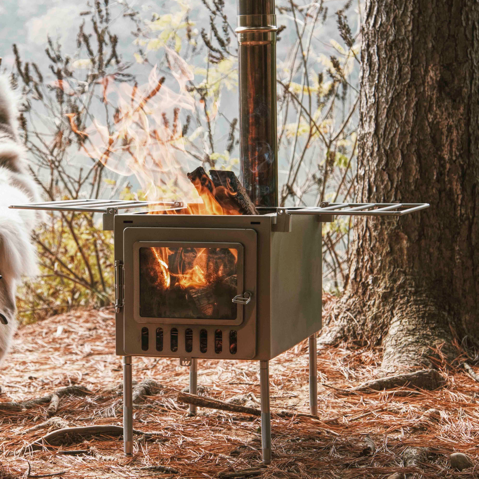 X-stove XL Camping Stove with Cooktop off and campfire inside