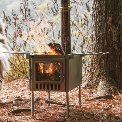 X-stove XL Camping Stove with Cooktop off and campfire inside