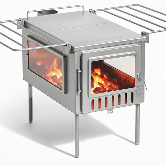 Xstove XL Tent Wood Stove Kit Side-view window authentic from Wild Wild West with logo