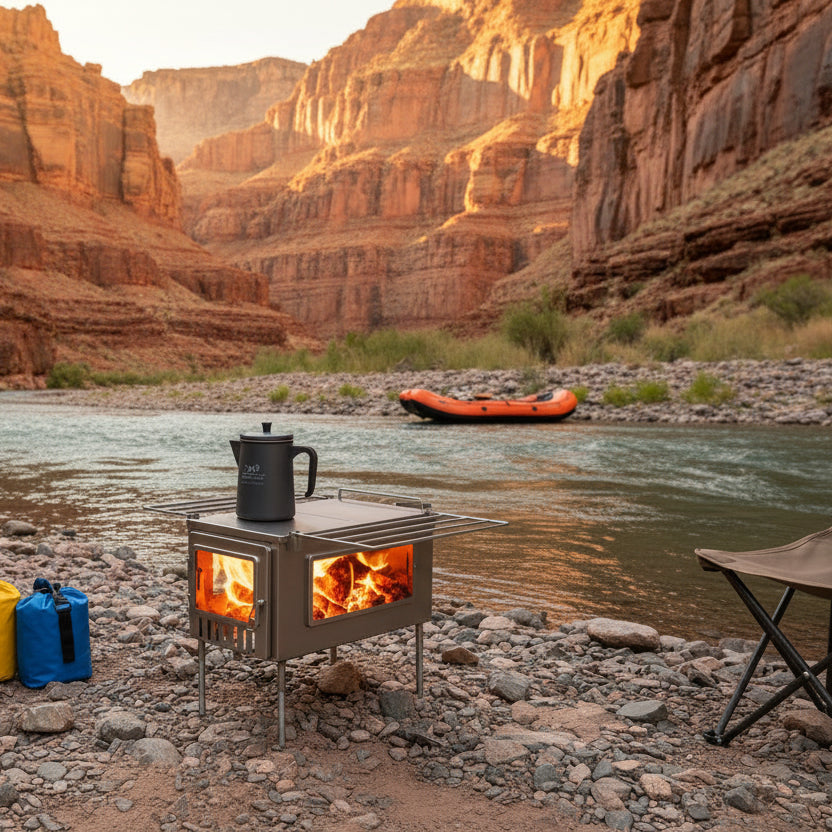 X-stove XL Wood Stove river canyon campsite campfire